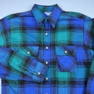 Vintage Five Brothers Shirt Mens LT Tall Blue Plaid Flannel Made USA Long Sleeve